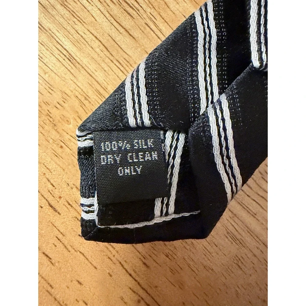 BURMA BIBAS Silk Neck Tie, Black and Silver Silk Tie